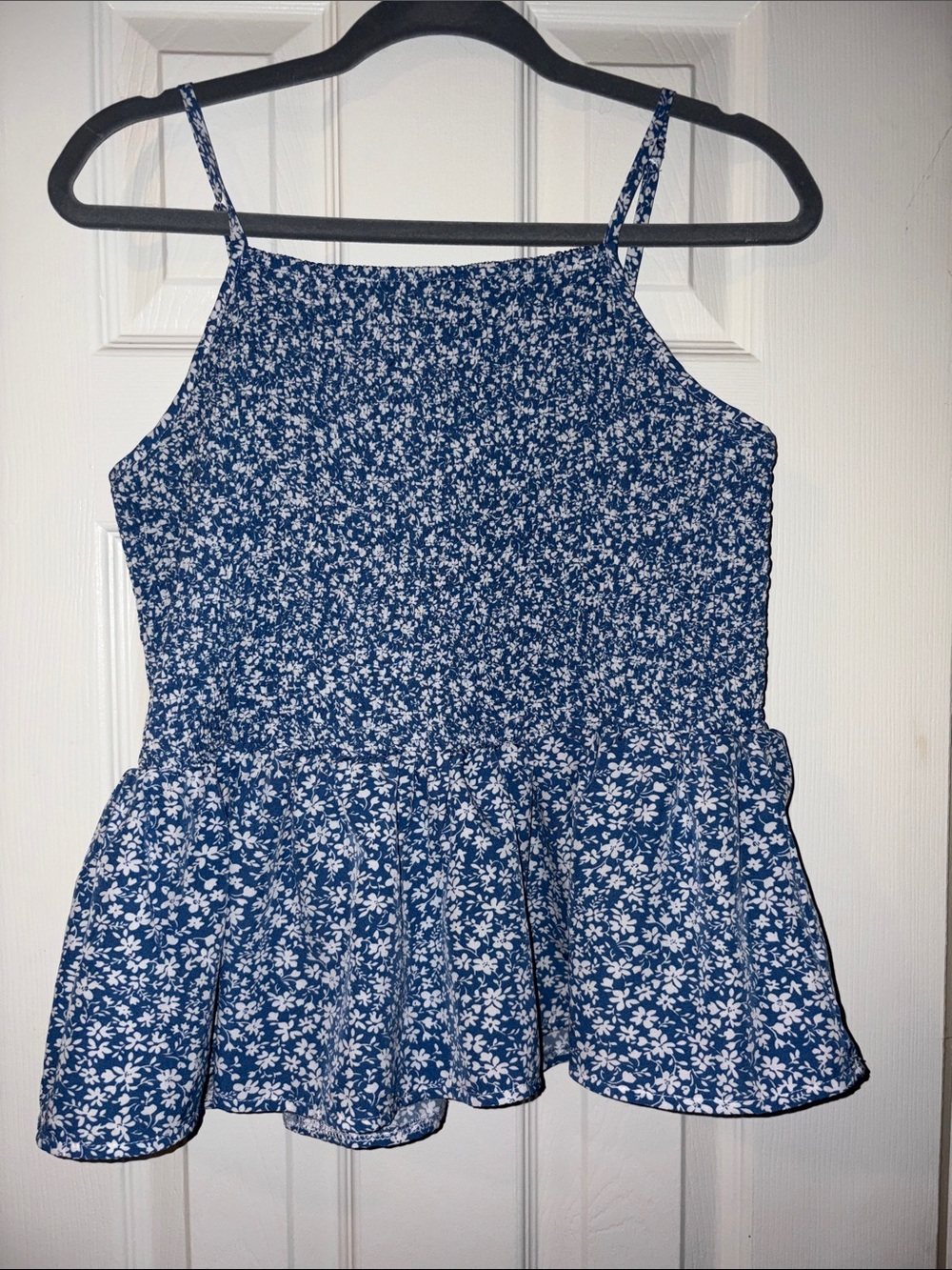 Blue Floral Smocked Peplum Camisole